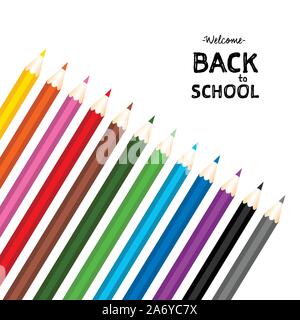 Back to school with color pencils set. Education vector illustration Stock Vector