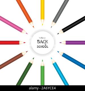 Back to school with color pencils on isolated background. Education vector illustration Stock Vector