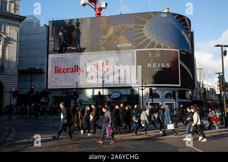 Piccadilly Circus on a sunny Autumn afternoon, Central London, England, United Kingdom Stock Photo