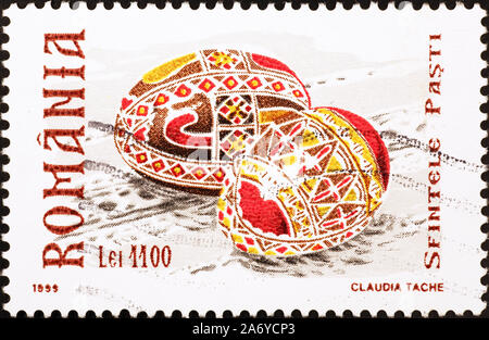 Easter painted eggs on romanian postage stamp Stock Photo