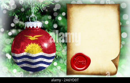 Christmas and New Year background with a flag of Kiribati. There is a place for your text in the photo Stock Photo