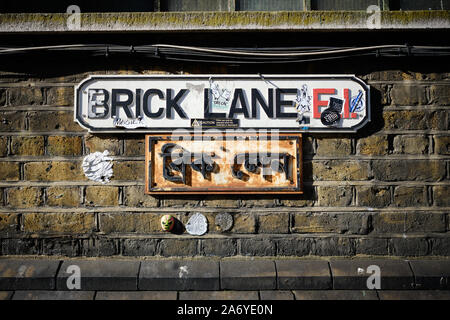 Street sign for Brick Lane in Spitalfields, London. UK Stock Photo