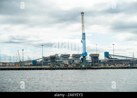 Port of Tyne Coal Yards near South Shields on the River Tyne with Conveyor Belts Silos and Containers Tyne and Wear England United Kingdom UK Stock Photo