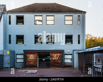 Raspberry Pi Foundation Head Office in Cambridge UK. Raspberry Pi is series of small single-board computers originally launched in 2012. Stock Photo