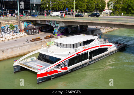 Twin City Liner, DDSG Blue Danube catamaran fast river tour boat, Donaukanal, Vienna, Austria Stock Photo