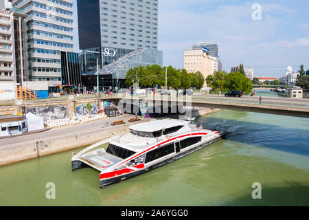 Twin City Liner, DDSG Blue Danube catamaran fast river tour boat, Donaukanal, Vienna, Austria Stock Photo