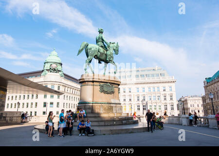 Statue of Archduke Albrecht, on roof of Albertina museum, Albertinaplatz, old town, Vienna, Austria Stock Photo