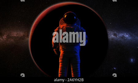 Illustration of an astronaut in front of Mars Stock Photo - Alamy