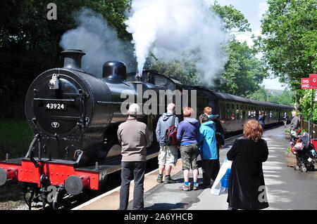 Steam train on Haworth station 4,  Keighley and Worth Valley Railway Stock Photo