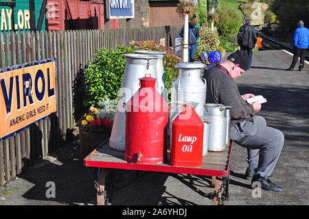 Waiting for the train, Oakworth station, Stock Photo