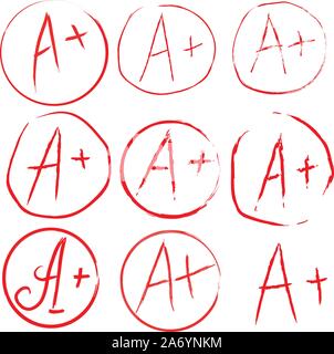 Set of Grades at School. Grade Results in red. Vector Illustration Stock Vector