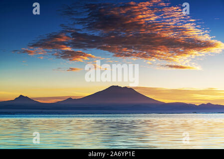 Mount Agung volcano view from Sanur Beach Bali Indonesia Stock Photo