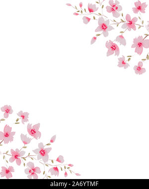 watercolor cherry blossom flowers frame for invitation, floral birthday card, sakura flower decorative frame Stock Photo