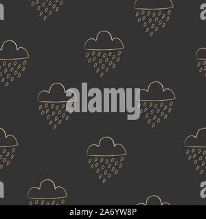 Seamless Pattern with golden raining clouds on dark background. Vector Illustration Stock Vector
