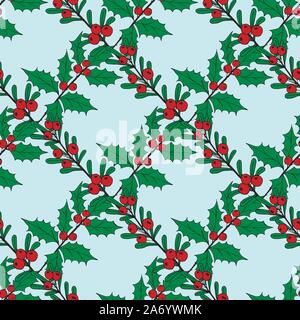 Christmas seamless pattern of red and blue holly berries. Christmas holiday pattern. Vector seamless pattern merry christmas pattern. Stock Vector