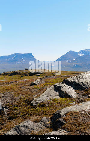 View towards the u-shaped valley Tjuonavagge in the arctic region of Sweden Stock Photo