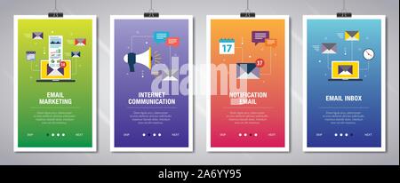 Vector set of vertical web banners with email marketing, internet communication, notification email and email inbox. Vector banner template for websit Stock Vector