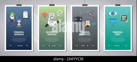Vector set of vertical web banners with financial schedule, accounting services, business statistics, financial audit. Vector banner template for webs Stock Vector