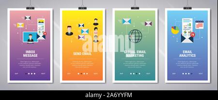 Vector set of vertical web banners with inbox message, send email, global email marketing and email analytics. Vector banner template for website and Stock Vector