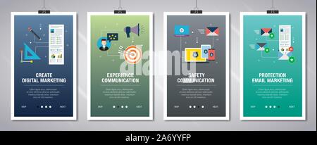 Vector set of vertical web banners with digital marketing, experience and safety communication, protection email marketing.Vector banner template for Stock Vector