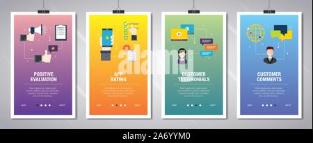 Vector set of vertical web banners with positive evaluation, app rating, customer testimonials and customer comments. Vector banner template for websi Stock Vector