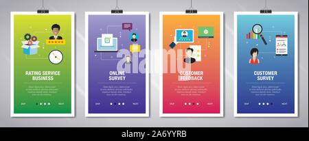 Vector set of vertical web banners with rating service business, online survey, customer feedback and customer survey. Vector banner template for webs Stock Vector