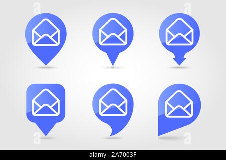 Open envelope vector pin map icon. E-commerce sign. Map pointer. Map markers. Destination vector icon Stock Vector