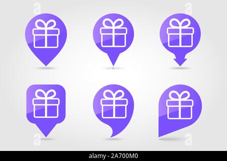 Gift pin map icon. E-commerce sign. Map pointer. Map markers. Destination vector icon Stock Vector