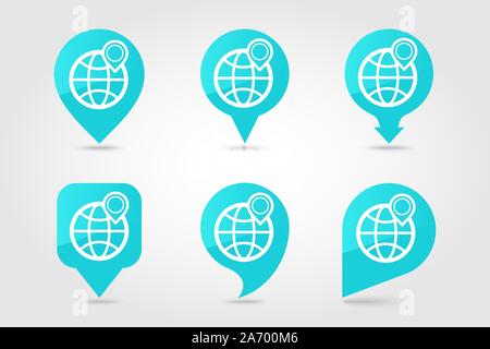 Earth planet and location marker on it pin map icon. E-commerce sign. Map pointer. Map markers. Destination vector icon Stock Vector