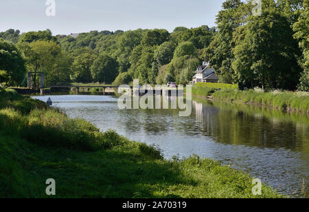 Nantes-Brest Canal in Cleden-Poher (Brittany, north-western France). “Ecluse du Ster” lock Stock Photo