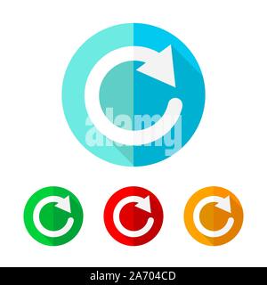 Set of colored update icons. White update icon with long shadow. Vector illustration. Update sign on a the round button. Stock Vector