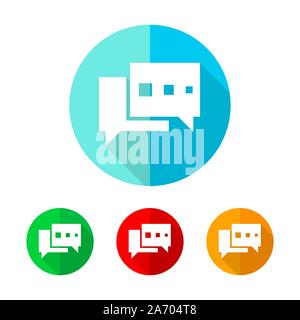 Set of colored circles with chat bubble icon. White chat bubble with long shadow. Vector illustration. Chat bubble on a the round button. Stock Vector