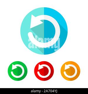 Set of colored update icons. White update icon with long shadow. Vector illustration. Update sign on a the round button. Stock Vector