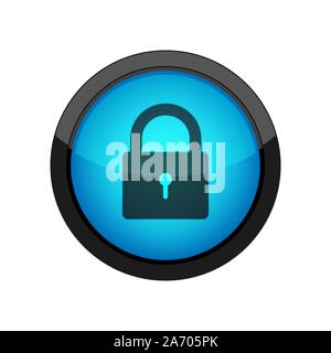 Glossy round button with padlock icon. Vector illustration. Web security icon isolated Stock Vector