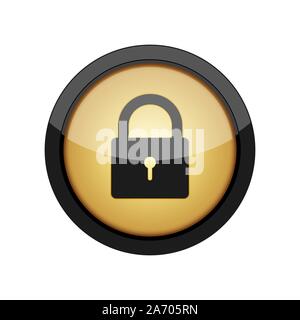 Glossy round button with padlock icon. Vector illustration. Web security icon isolated Stock Vector