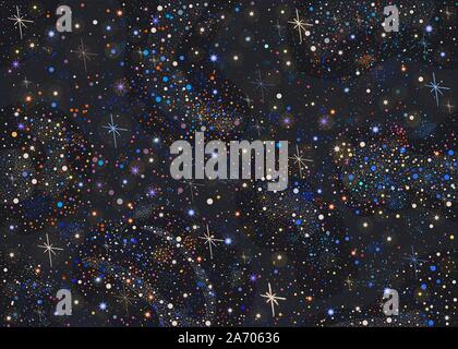 Seamless Pattern with stars and bright shiny stars on dark background. Vector Illustration Stock Vector