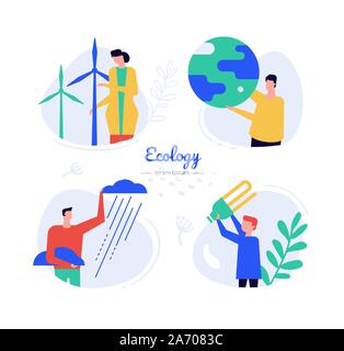 Eco energy - flat design style vector characters set Stock Vector