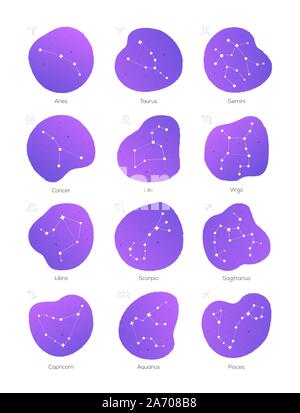 Zodiac constellations - set of twelve astrological signs Stock Vector