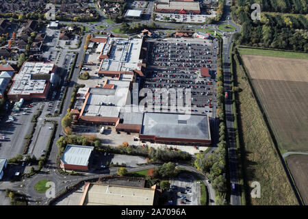 aerial view of the Clifton Moor retail park and Clifton Moor Centre, York, UK Stock Photo