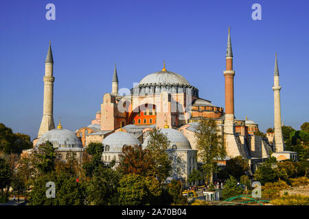 View of iconic church Hagia Sophia,  Eastern Orthodox cathedral in Istanbul, Turkey. Stock Photo