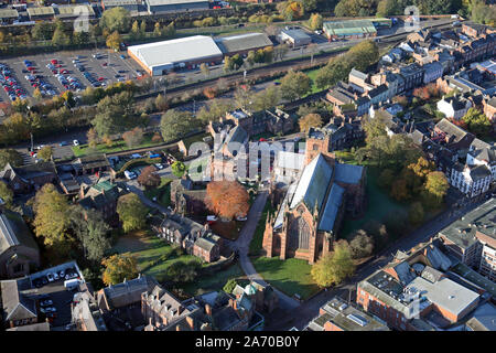 aerial view of Carlisle Cathedral, Cumbria, UK Stock Photo