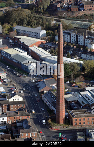 Aerial view of Dixon's Chimney, part of Shaddon Mill, in Carlisle. The scene of an untimely death on the 28th October 2019. Stock Photo