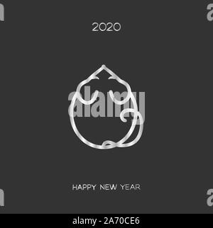 stylized silver rat or mouse icon for chinese year of the rat, new year 2020 logo, vector flat illustration for christmas and new year cards, flyers a Stock Vector