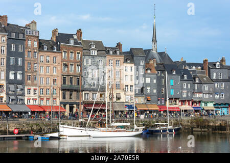 Yachts and harbour restaurants. Honfleur Normandy France Stock Photo ...