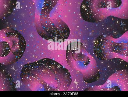 Colorful Seamless Pattern with white shiny Stars. Dark Starry Night. Part of Cosmos, Astronomy and Space Collection. Detailed Illustration. Vector Ill Stock Vector