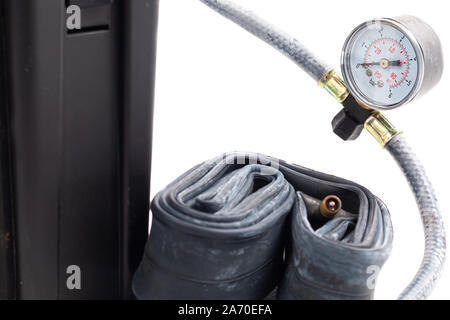 mini car air compressor on white background in studio Stock Photo