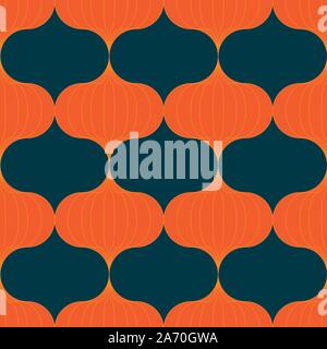 seamless vector pattern with orange lantern on a dark teal background Stock Vector