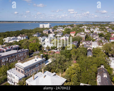 Aerial rooftop view of the historic district of Charleston, South Carolina, USA. Stock Photo