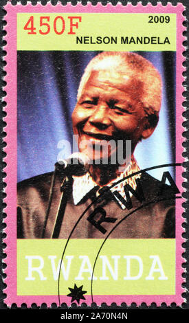 Nelson Mandela on postage stamp of Rwanda Stock Photo