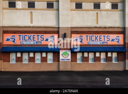 Syracuse, New York, USA. October 26, 2019.  NBT Bank Stadium home of the Syracuse Mets, formally the Syracuse Chiefs, ticket box office Stock Photo